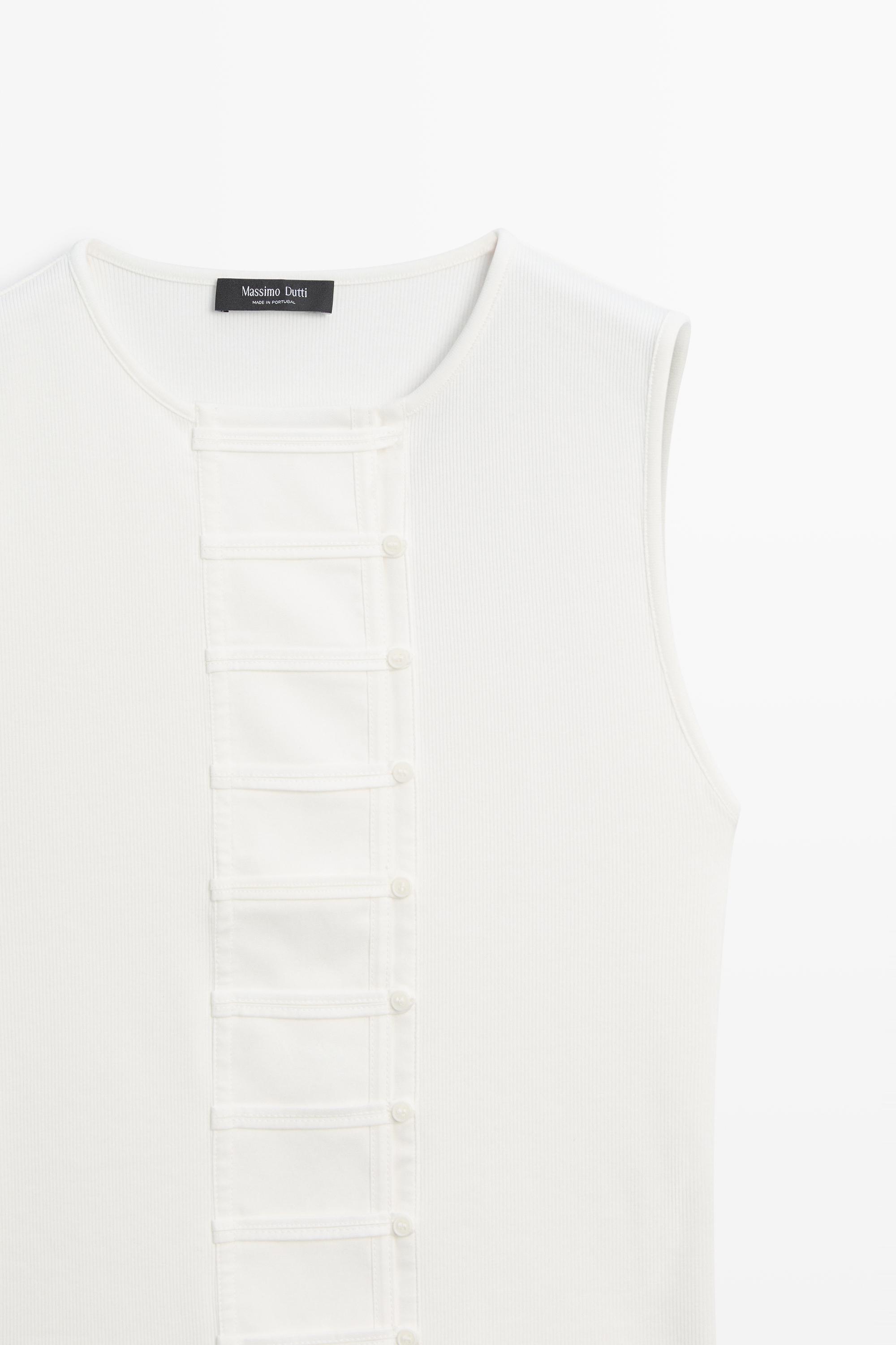 Cotton blend bib detail T-shirt